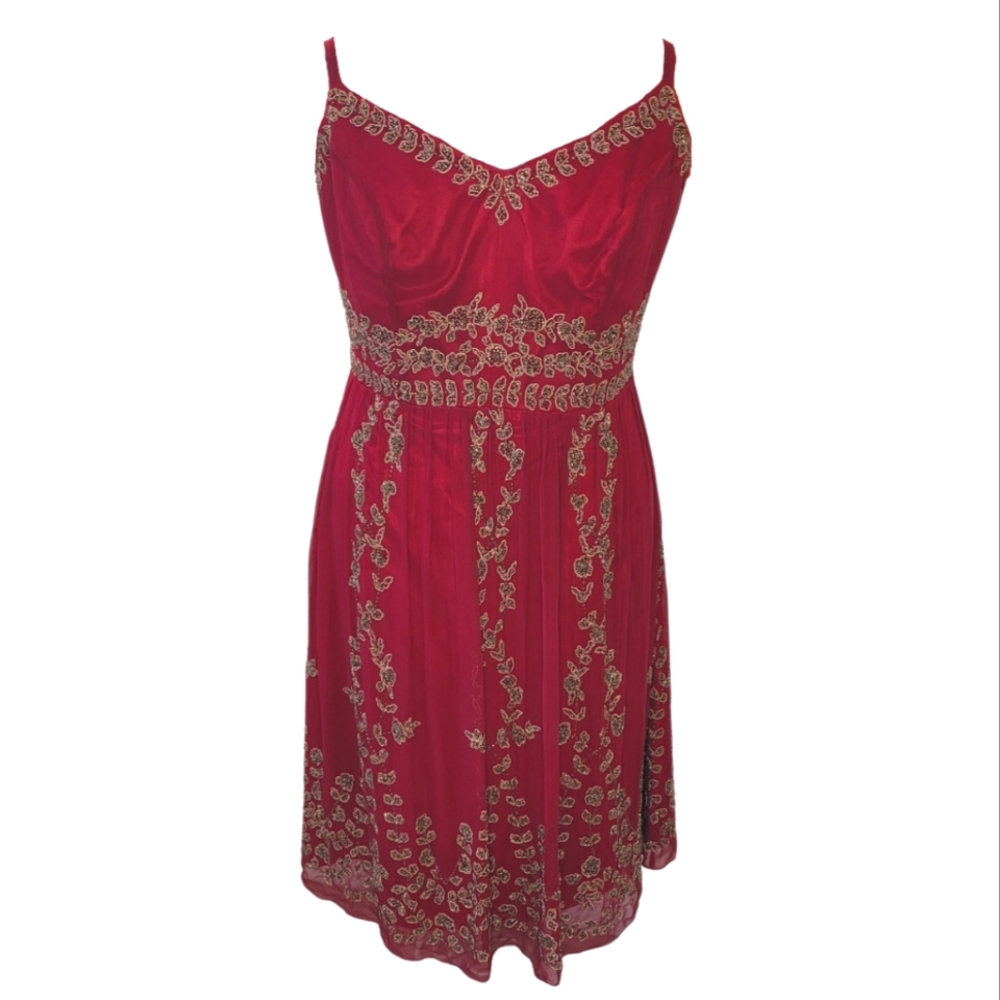 Adrianna Papell Vintage Ruby Beaded Dress Size 14W